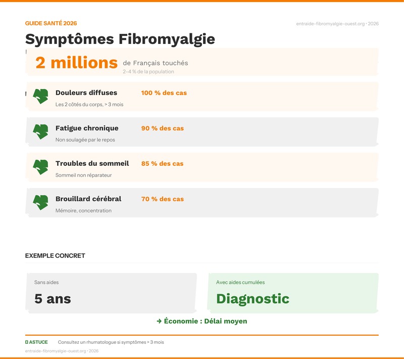 Infographie des symptômes principaux de la fibromyalgie