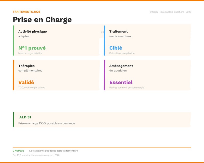 Infographie des approches thérapeutiques de la fibromyalgie