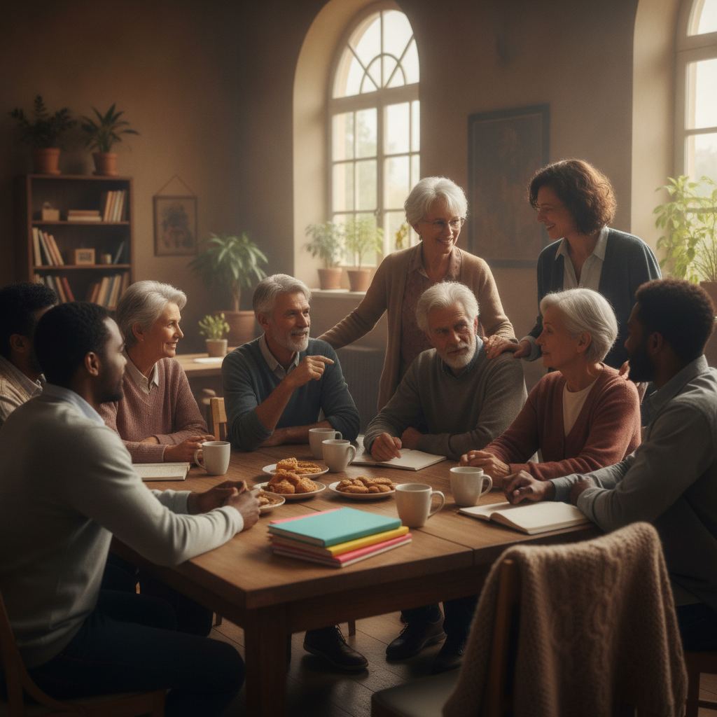 groupe de soutien associatif discutant autour d'une table