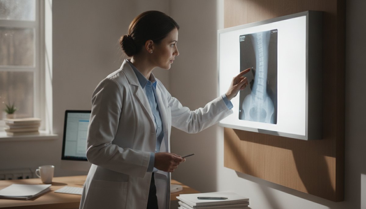 medecin rhumatologue examinant une radiographie de la colonne vertebrale