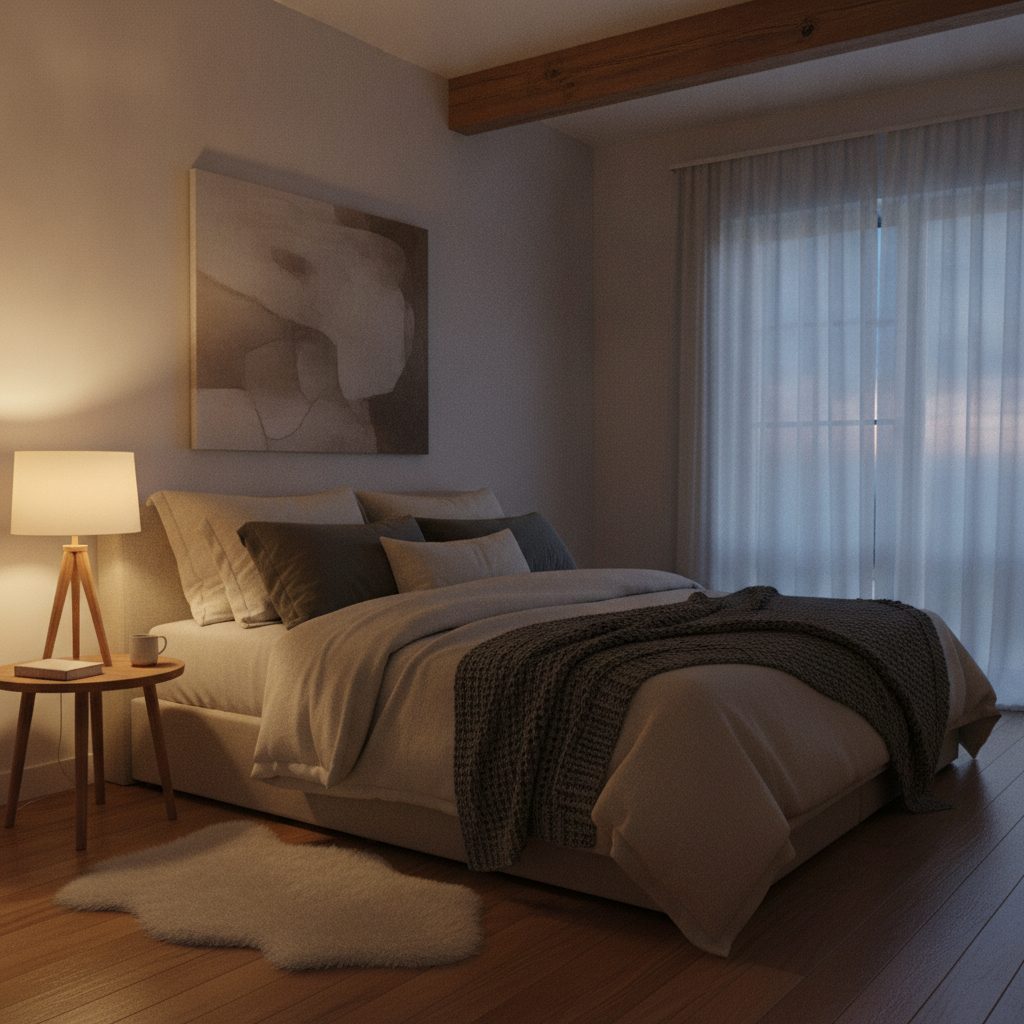Chambre apaisante propice au sommeil avec lumière douce