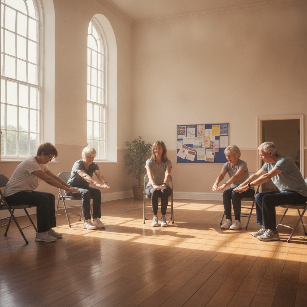 Séance d'activité physique adaptée en petit groupe encadrée par un professionnel