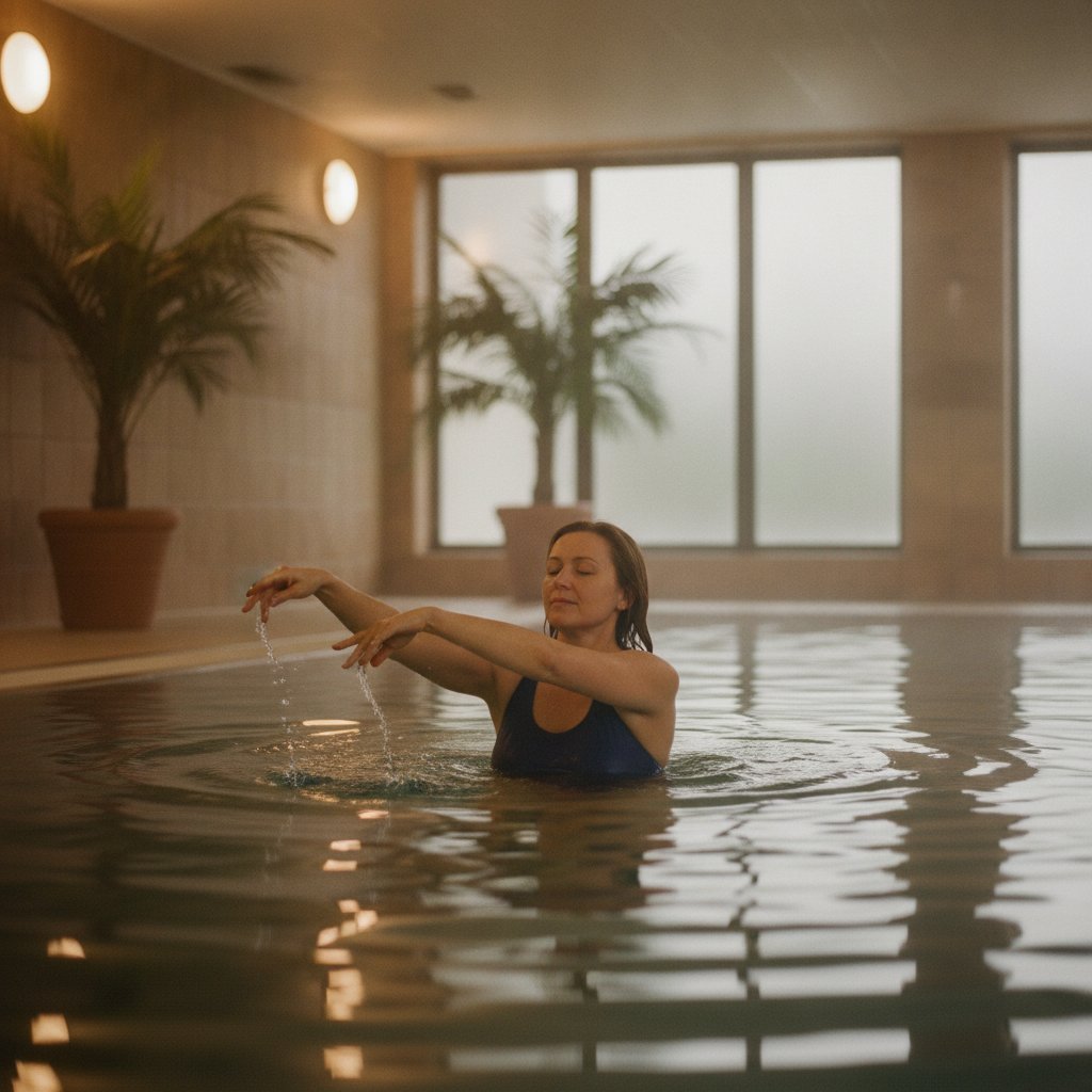 Femme faisant des exercices doux en piscine chauffée